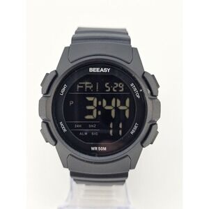 Beeasy Men's Digital Sports Watch 49MM Black Plastic Bands Light Working
